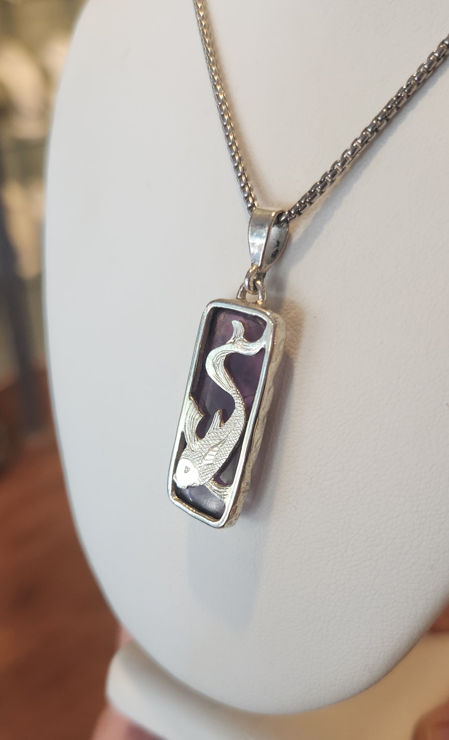 Sterling silver amethyst koi fish pendant