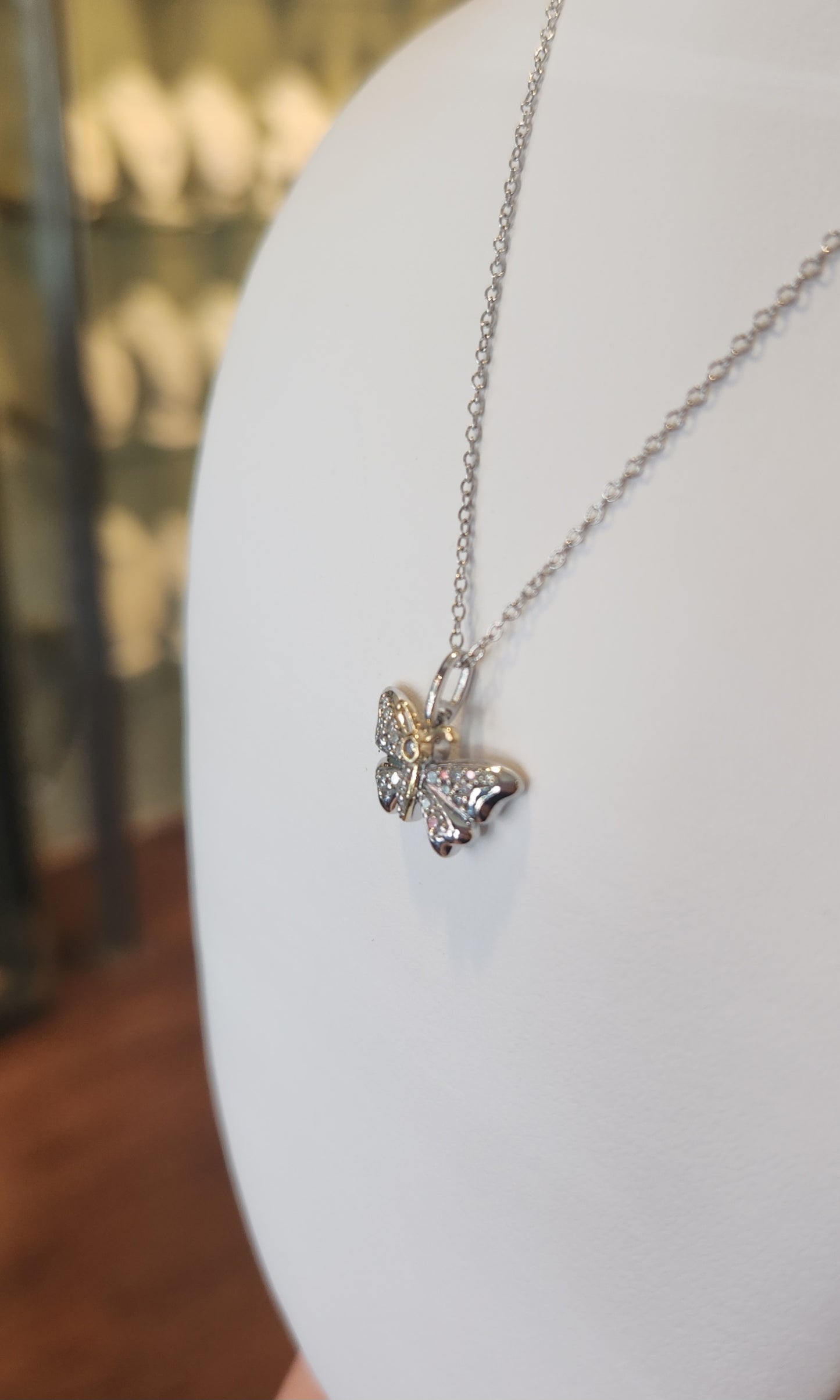 Sterling silver diamond and 14k gold butterfly pendant