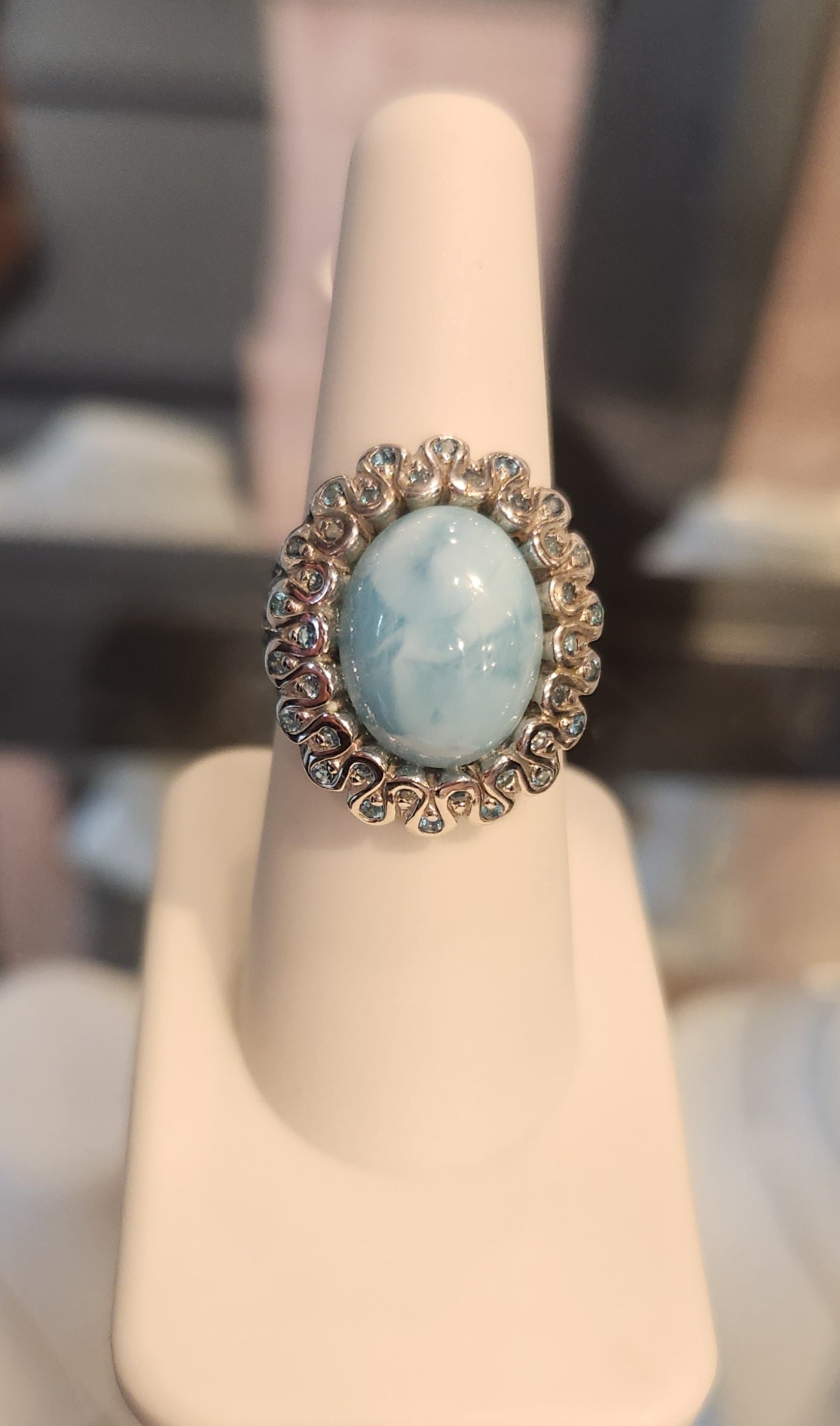 Sterling silver larimar ring with blue topaz