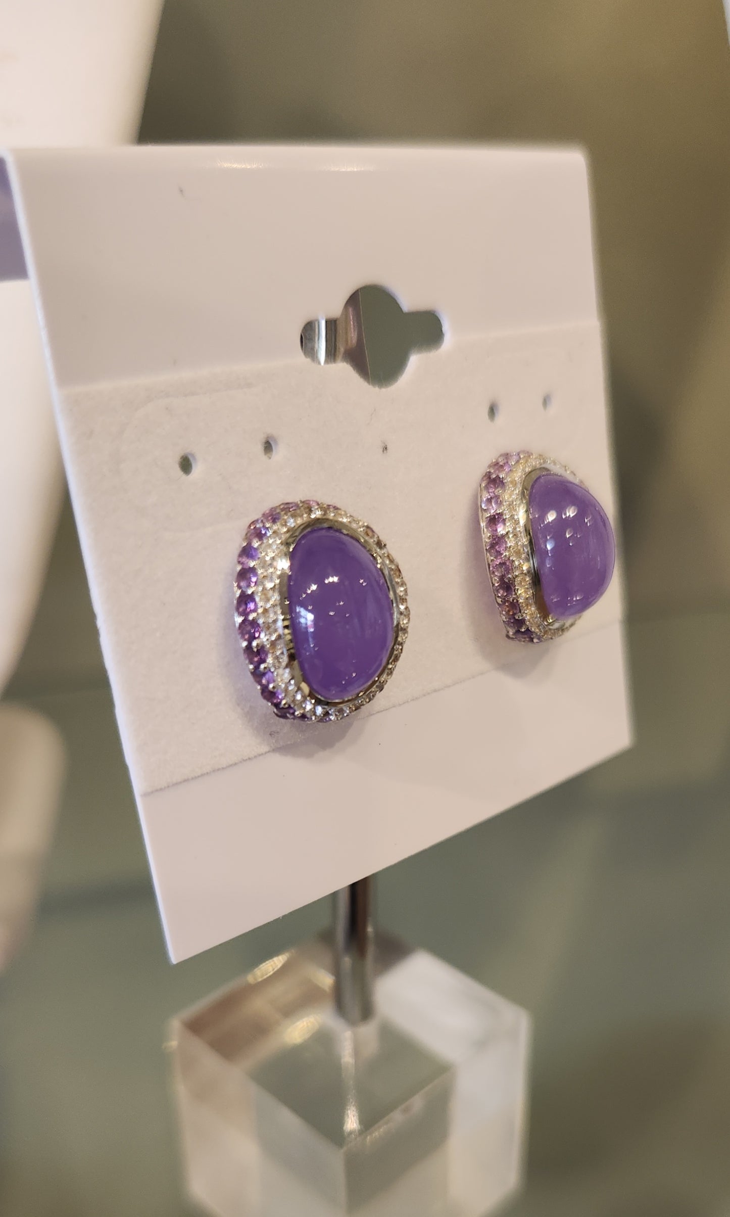 Sterling silver stud earrings with lavender jadeite and amethyst