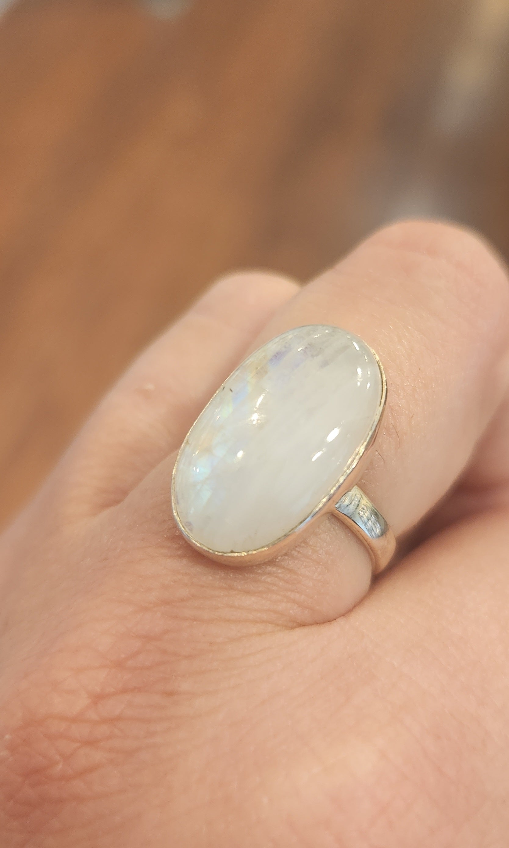 Sterling silver oval rainbow moonstone statement ring