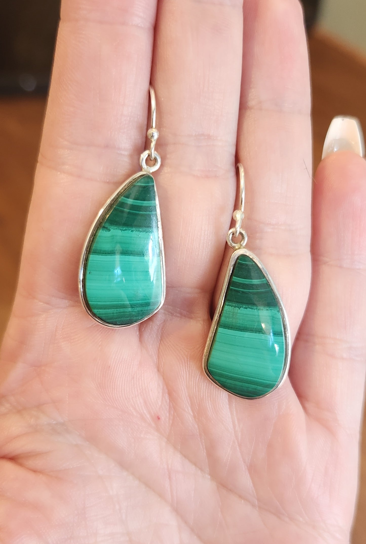 Sterling silver malachite dangle earrings