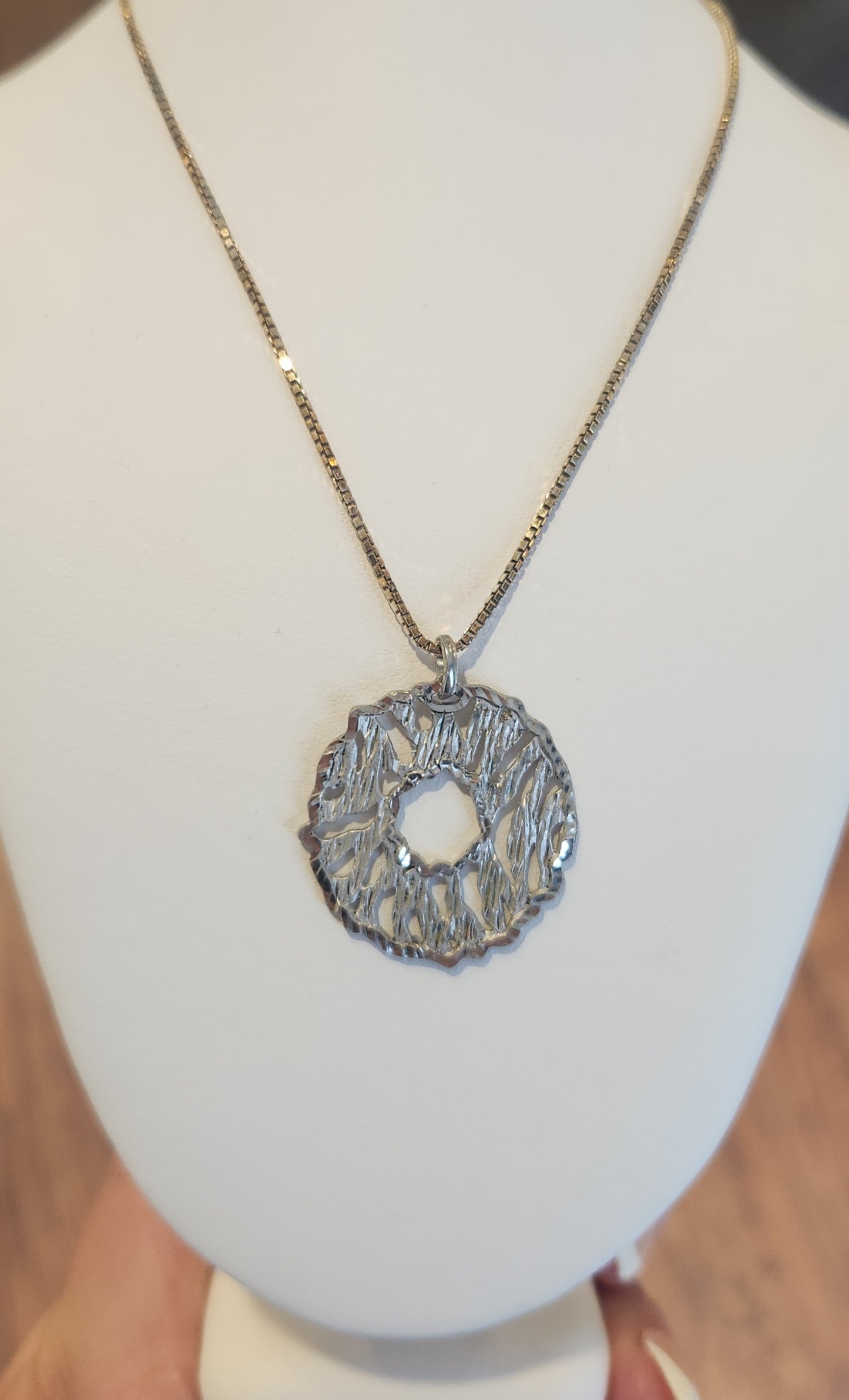 Sterling silver textured circle pendant