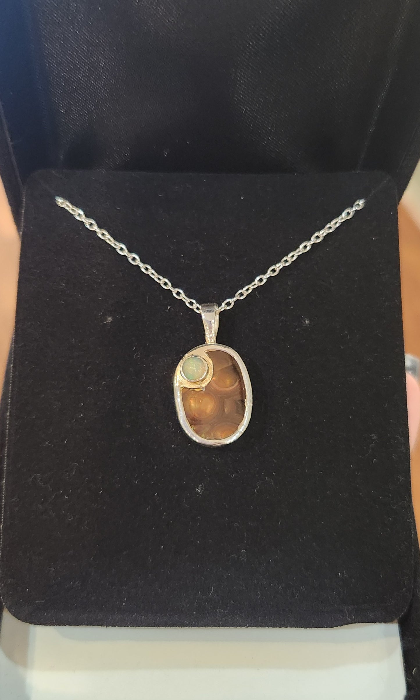 Sterling silver fire agate opal pendant