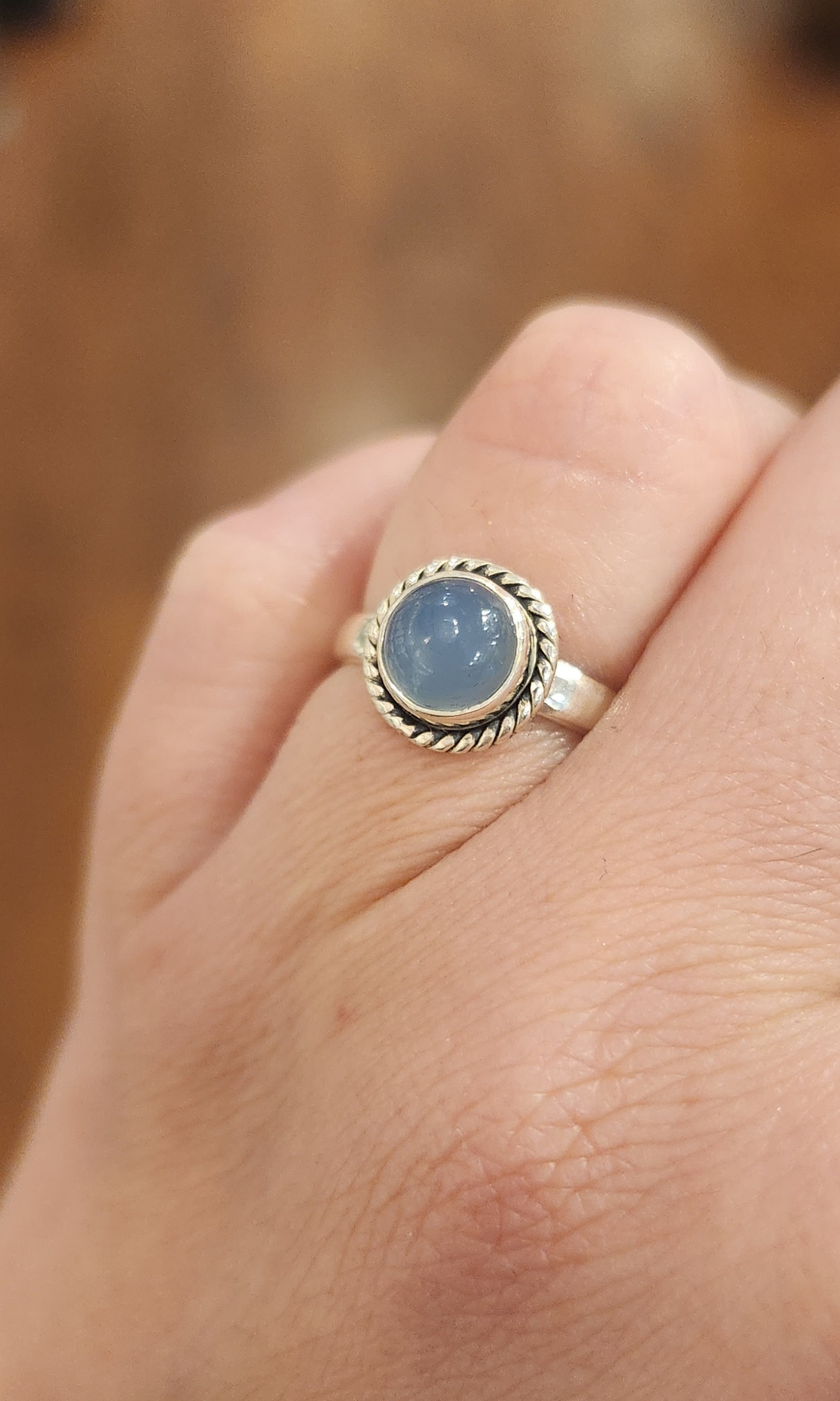 Sterling silver round blue chalcedony ring