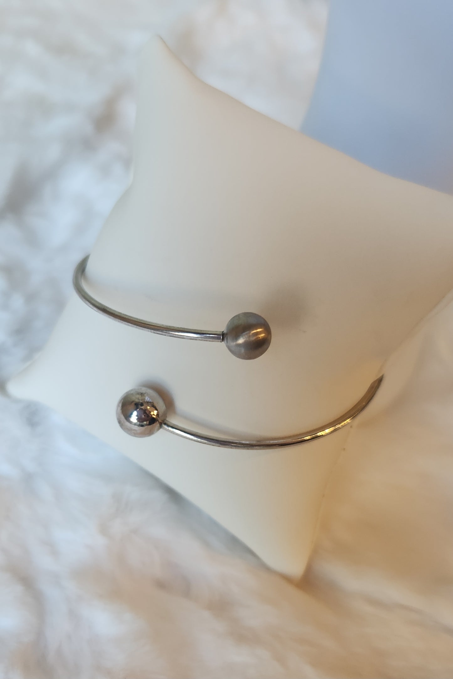 Sterling silver bypass ball cuff bracelet